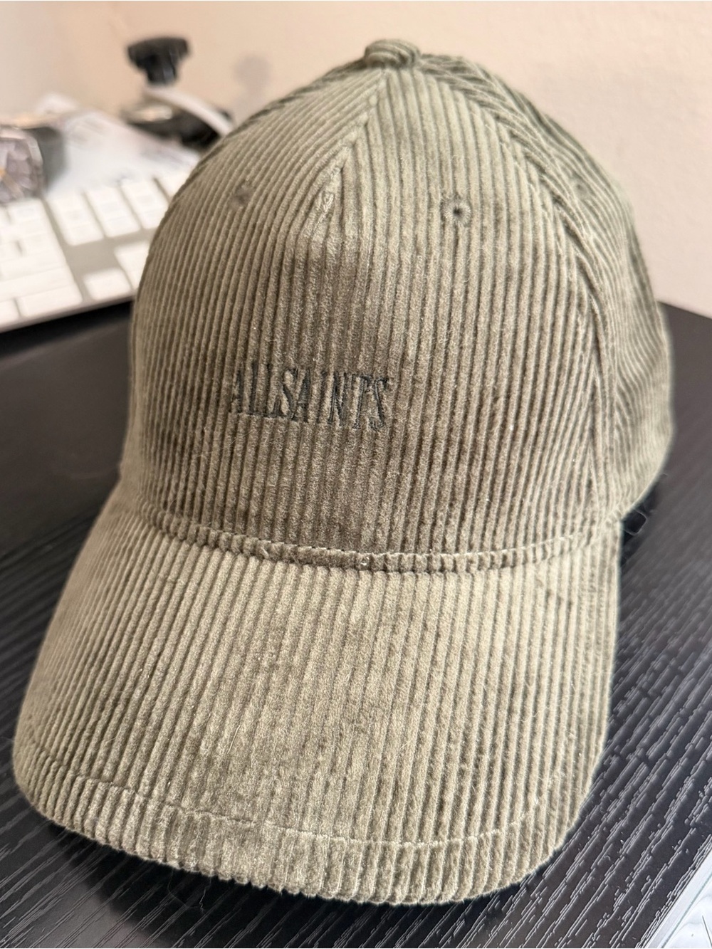 All Saints Olive Green Corduroy Baseball Cap